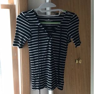 NWOT! American Eagle Striped Ribbed Lace Up Top